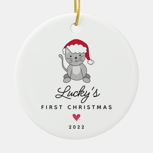Santa Cat First kerstpas Keramisch Ornament (Voorkant)