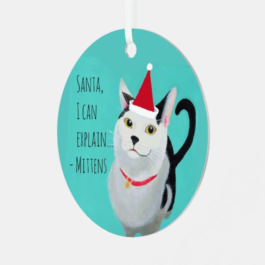Santa Cat Funny Gepersonaliseerd Metalen Ornament (Voorkant links)