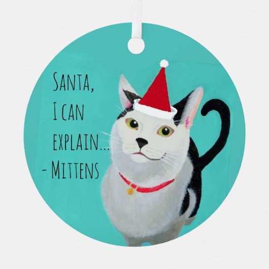 Santa Cat Funny Gepersonaliseerd Metalen Ornament (Voorkant)