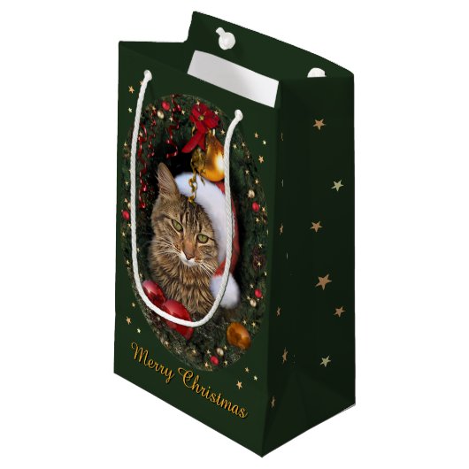 Santa Cat Gift Bag Klein Cadeauzakje (Voorkant Gekanteld)