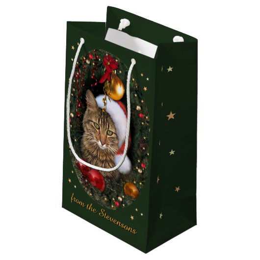 Santa Cat Gift Bag Klein Cadeauzakje (Achterkant Gekanteld)