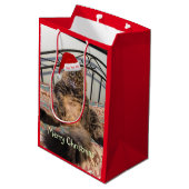 Santa Cat Ho Ho Medium Gift Bag Cadeauzakje (Achterkant Gekanteld)
