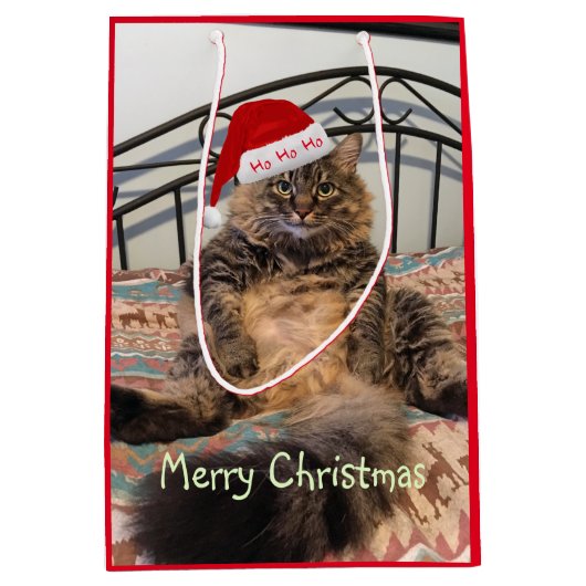 Santa Cat Ho Ho Medium Gift Bag Cadeauzakje (Voorkant)