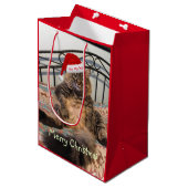 Santa Cat Ho Ho Medium Gift Bag Cadeauzakje (Voorkant Gekanteld)