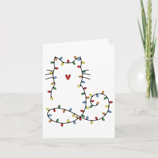 Santa Cat in kerstboomverlichting verward Holi Kaart (Voorkant)