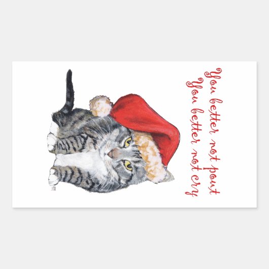 Santa Cat - Je kunt beter niet pout maken! Rechthoekige Sticker (Voorkant)