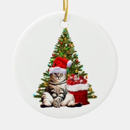 Santa Cat Keramisch Ornament (Voorkant)