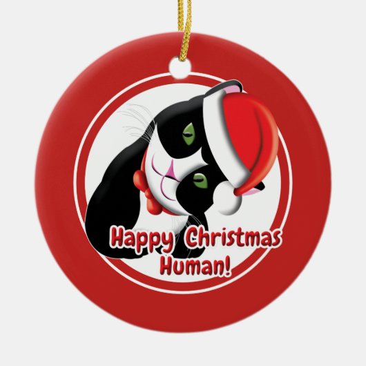 Santa Cat Keramisch Ornament (Voorkant)