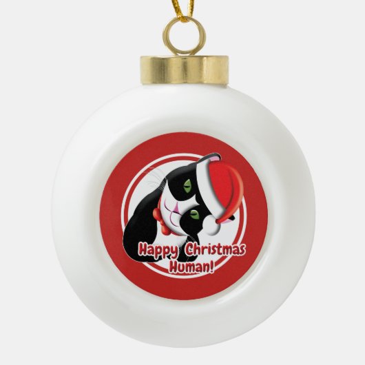 Santa Cat Keramische Bal Ornament (Voorkant)