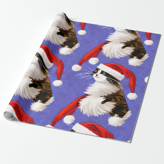 Santa Cat Kerst Wrapping Papier (Uitgerold)