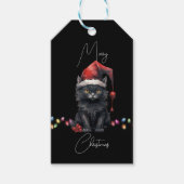 Santa Cat Kitten Kerstmis Rood en Plaid Cadeaulabel (Voorkant)
