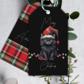 Santa Cat Kitten Kerstmis Rood en Plaid Cadeaulabel