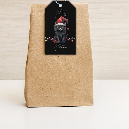 Santa Cat Kitten Kerstmis Rood en Plaid Cadeaulabel