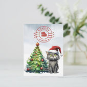 Santa Cat Mail met kerstboom Feestdagenkaart (Staand voorkant)