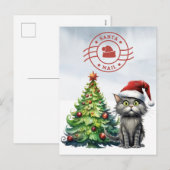 Santa Cat Mail met kerstboom Feestdagenkaart (Voorkant / Achterkant)