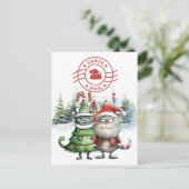 Santa Cat Mail met kerstboom Feestdagenkaart (Staand voorkant)