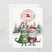 Santa Cat Mail met kerstboom Feestdagenkaart (Voorkant / Achterkant)