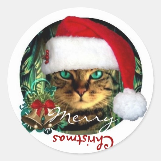 Santa Cat Merry Christmas Sticker (Voorkant)