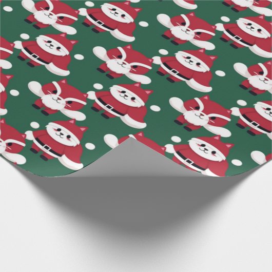 Santa Cat Merry Christmas wasbeer patroon Cadeaupapier (Hoek)