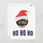Santa Cat met kersthoed, Ho Ho Ho Uitnodiging (Voorkant / Achterkant)