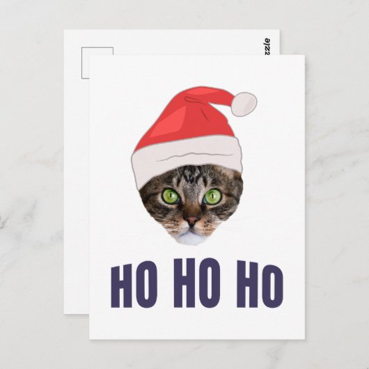 Santa Cat met kersthoed, Ho Ho Ho Uitnodiging (Voorkant / Achterkant)