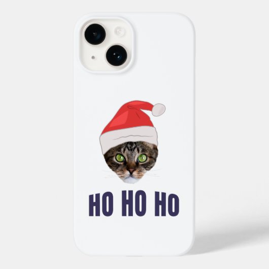 Santa Cat met kersthoed, Ho Ho Hoho Invitation Squ Case-Mate iPhone Case (Achterkant)