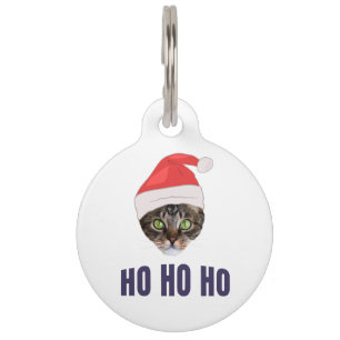 Santa Cat met kersthoed, Ho Ho Hoho Invitation Squ Huisdierpenning