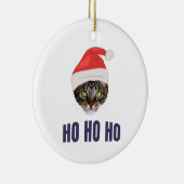 Santa Cat met kersthoed, Ho Ho Hoho Invitation Squ Keramisch Ornament (Rechts)