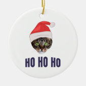 Santa Cat met kersthoed, Ho Ho Hoho Invitation Squ Keramisch Ornament (Voorkant)