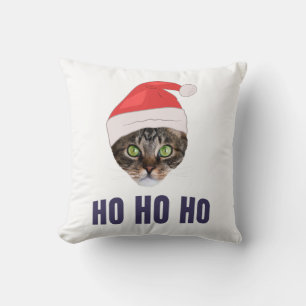Santa Cat met kersthoed, Ho Ho Hoho Invitation Squ Kussen