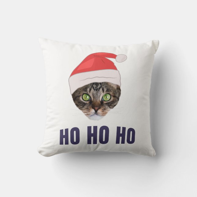 Santa Cat met kersthoed, Ho Ho Hoho Invitation Squ Kussen (Voorkant)