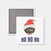 Santa Cat met kersthoed, Ho Ho Hoho Invitation Squ Magneet (Voorkant / Achterkant)