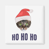 Santa Cat met kersthoed, Ho Ho Hoho Invitation Squ Magneet (Voorkant)