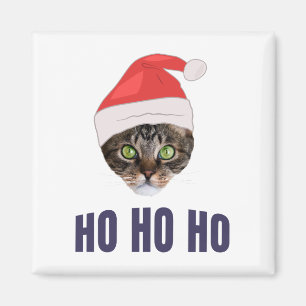 Santa Cat met kersthoed, Ho Ho Hoho Invitation Squ Magneet