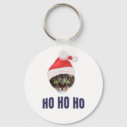 Santa Cat met kersthoed, Ho Ho Hoho Invitation Squ Sleutelhanger (Voorkant)