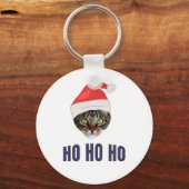 Santa Cat met kersthoed, Ho Ho Hoho Invitation Squ Sleutelhanger (Voorkant)