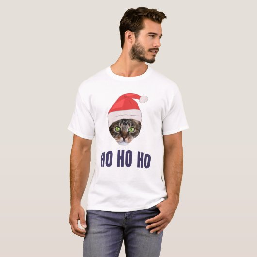 Santa Cat met kersthoed, Ho Ho Hoho Invitation Squ T-shirt (Voorkant volledig)