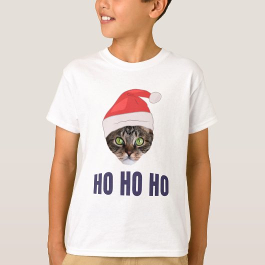 Santa Cat met kersthoed, Ho Ho Hoho Invitation Squ T-shirt (Voorkant)