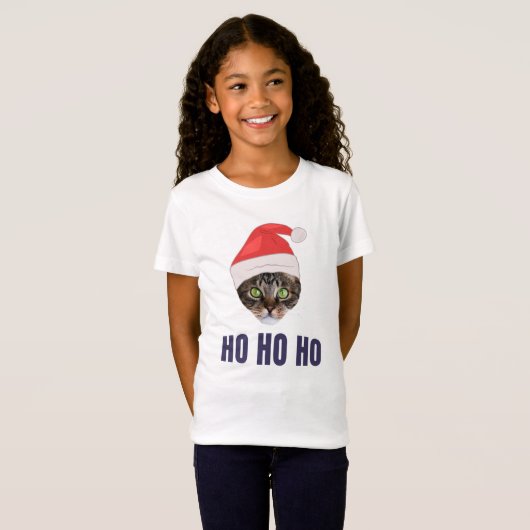 Santa Cat met kersthoed, Ho Ho Hoho Invitation Squ T-shirt (Voorkant volledig)