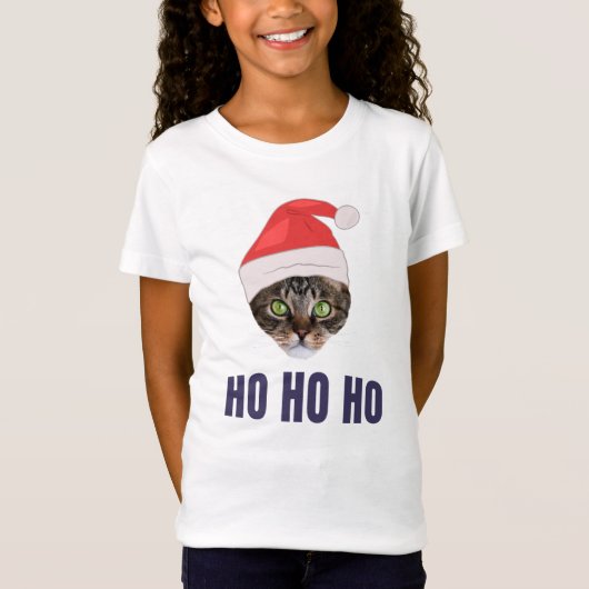 Santa Cat met kersthoed, Ho Ho Hoho Invitation Squ T-shirt (Voorkant)