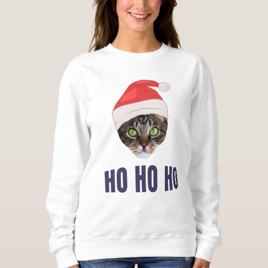 Santa Cat met kersthoed, Ho Ho Hoho Invitation Squ Trui (Voorkant)