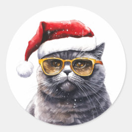Santa Cat met zonnebril Stickers