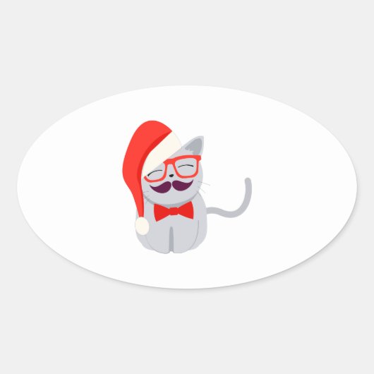Santa Cat Ovale Sticker (Voorkant)