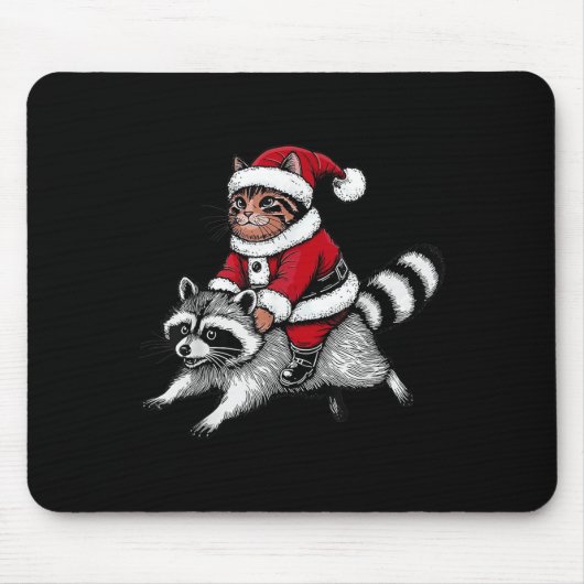 Santa Cat Riding A Raccoon Christmas Men Women Kid Muismat (Voorkant)