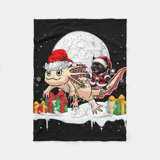 Santa Cat Riding Axolotl Kerstman Eigenaar Kinder  Fleece Deken (Voorkant)