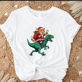 Santa Cat Riding Dinosaur T-shirt