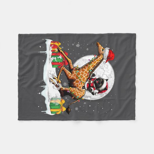 Santa Cat Riding Giraffe Kerstman Eigenaar Kinder  Fleece Deken (Voorkant (Horizontaal))