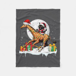 Santa Cat Riding Giraffe Kerstman Eigenaar Kinder  Fleece Deken