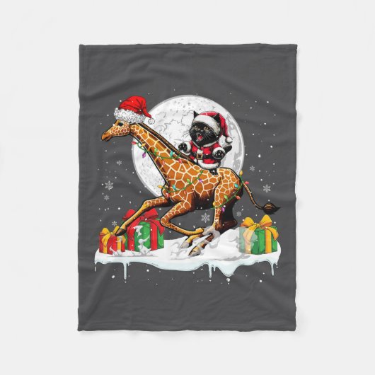Santa Cat Riding Giraffe Kerstman Eigenaar Kinder  Fleece Deken (Voorkant)
