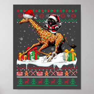 Santa Cat Riding Giraffe Kersttrui Lover O Poster